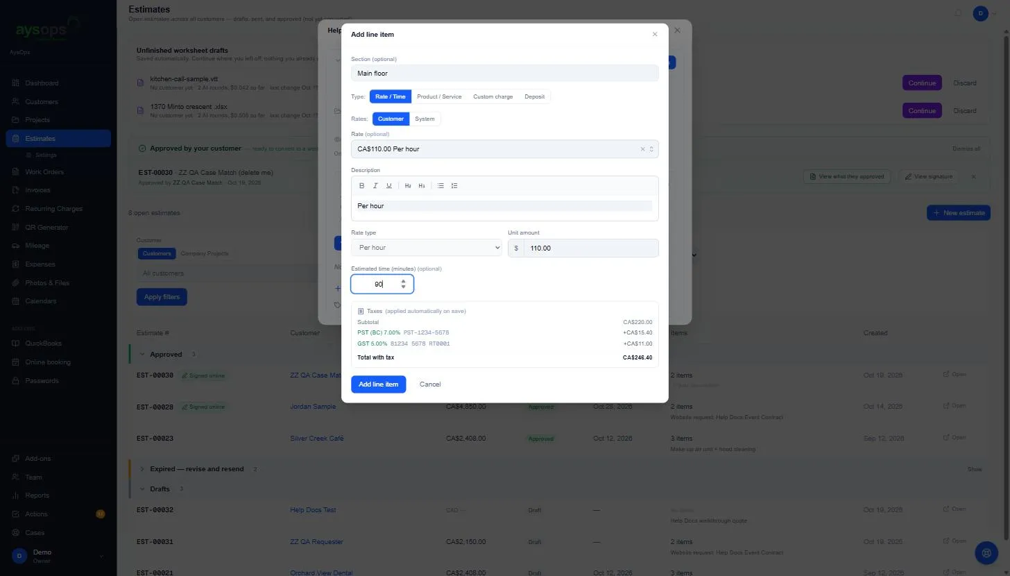 Adding a Rate / Time line