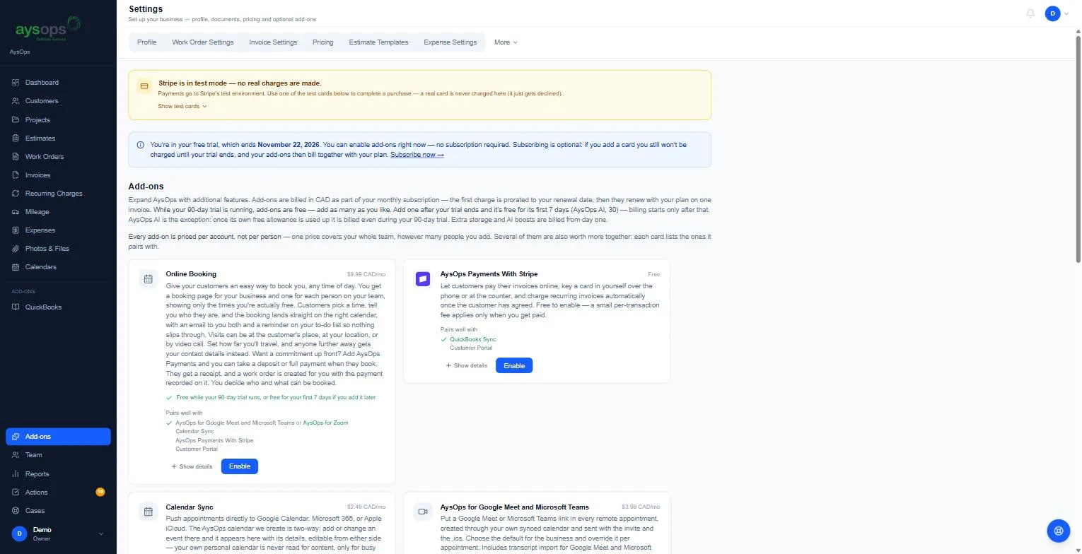 The Add-ons page