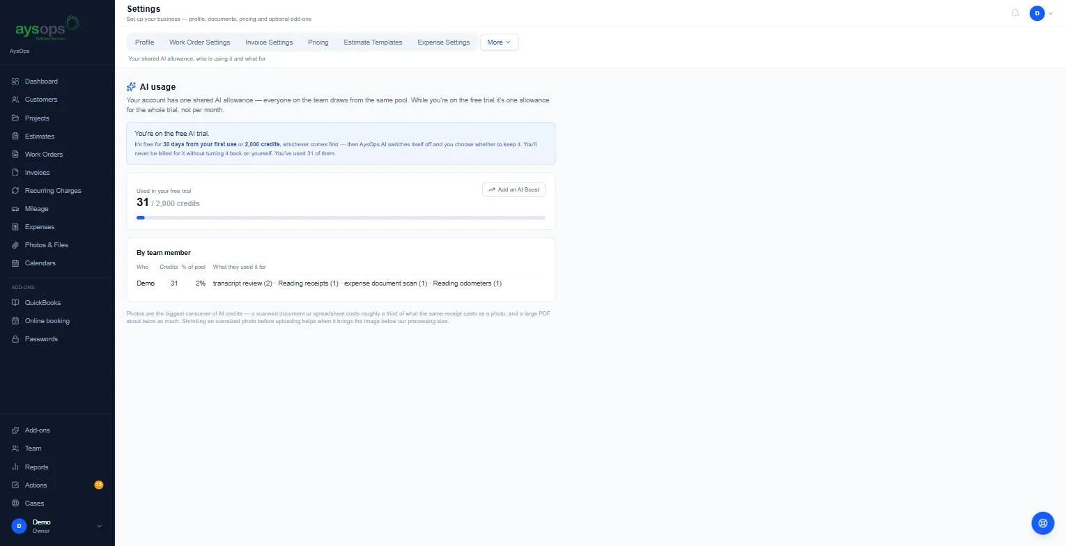 The AI usage page