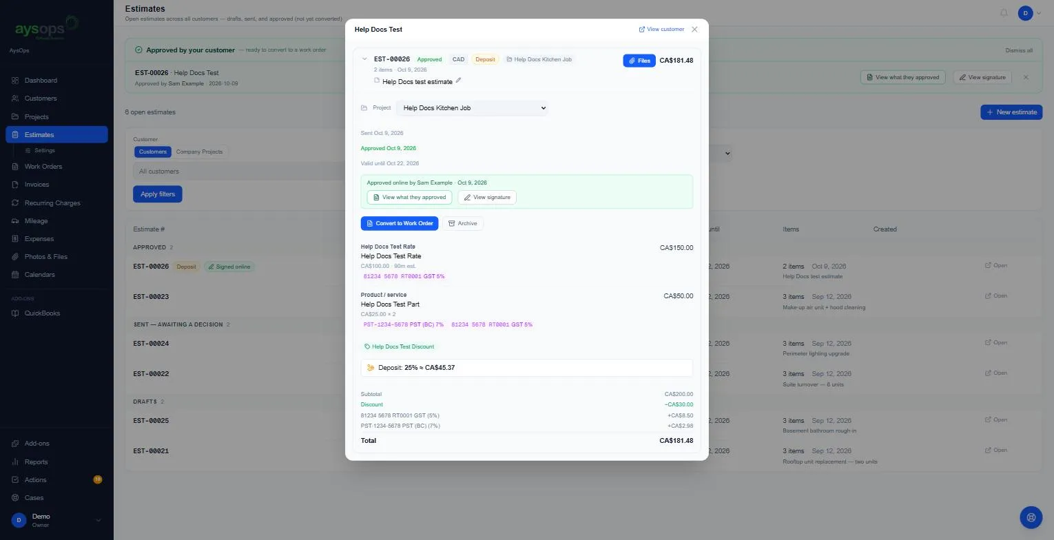An estimate approved online