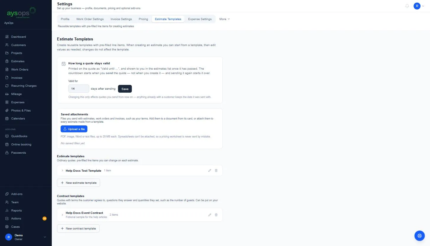 The Contract templates list