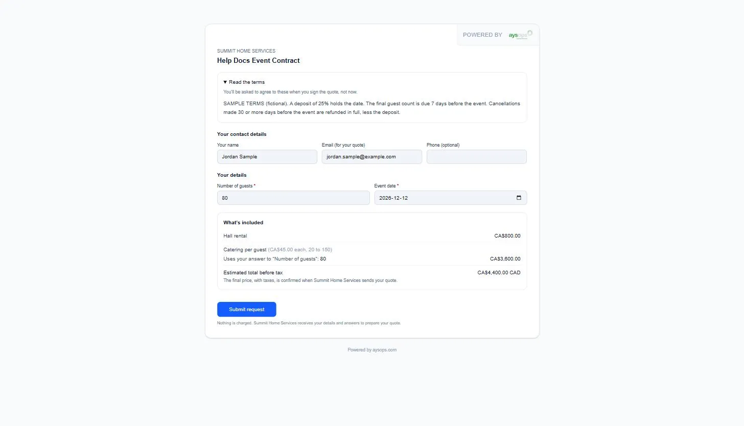 The request form on your website, filled in