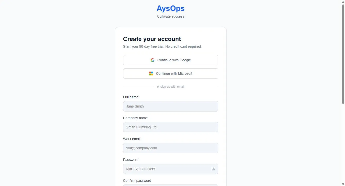 The Create your account page