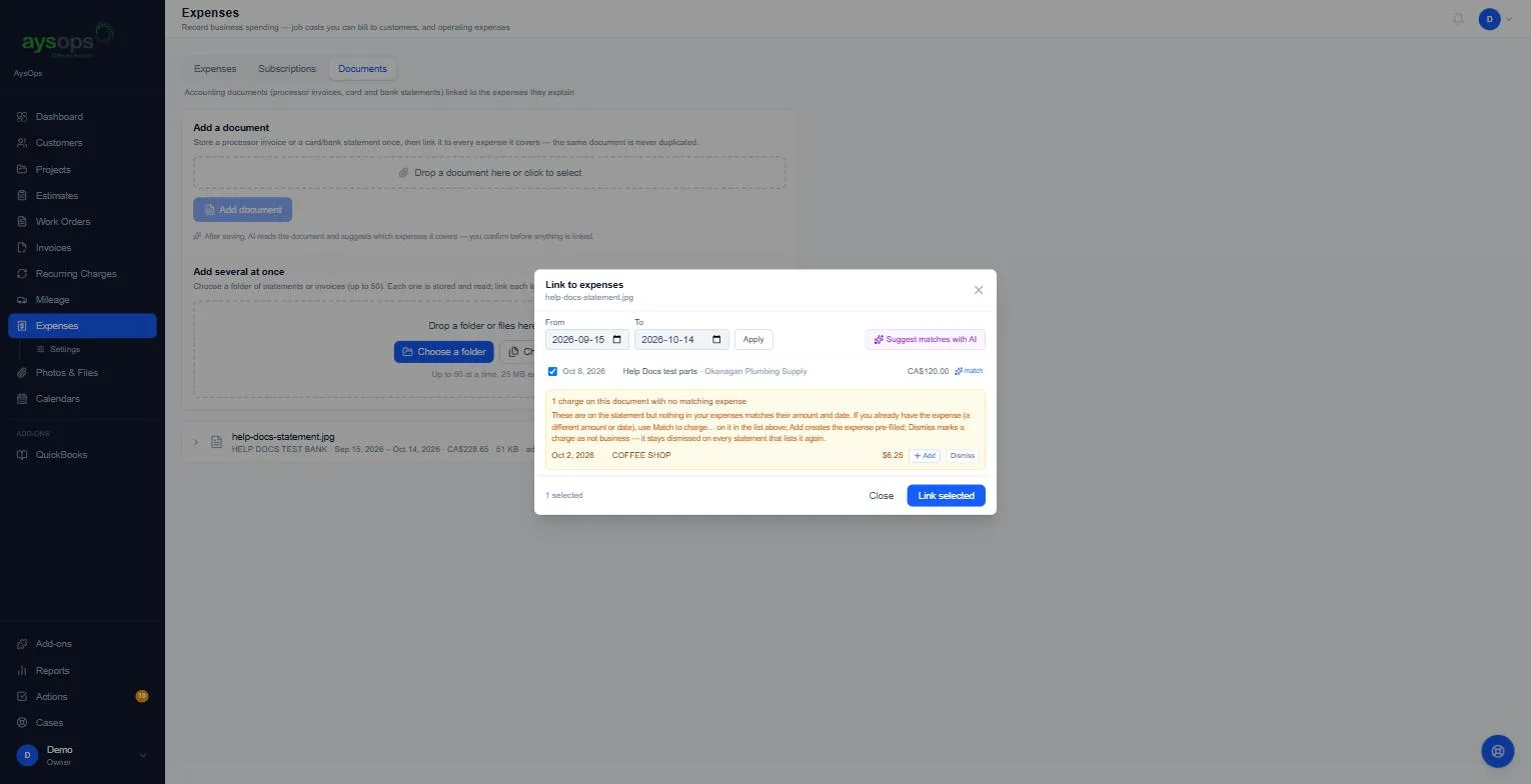 Linking a statement to expenses