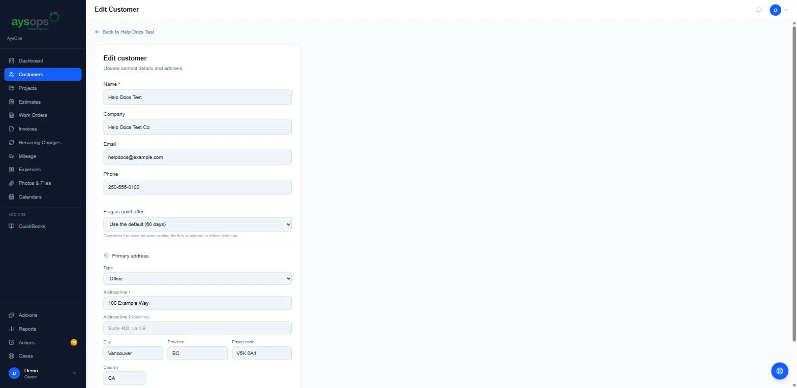 The Edit customer form