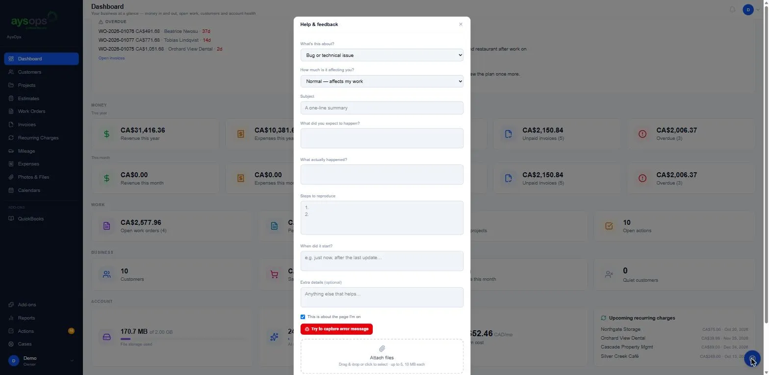 The Help & feedback form