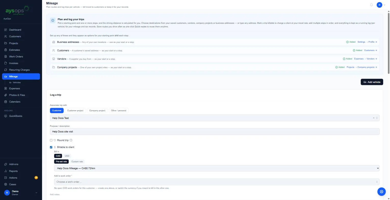 Billable trip options