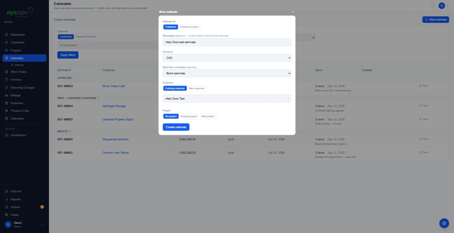 The form filled in, with Project showing