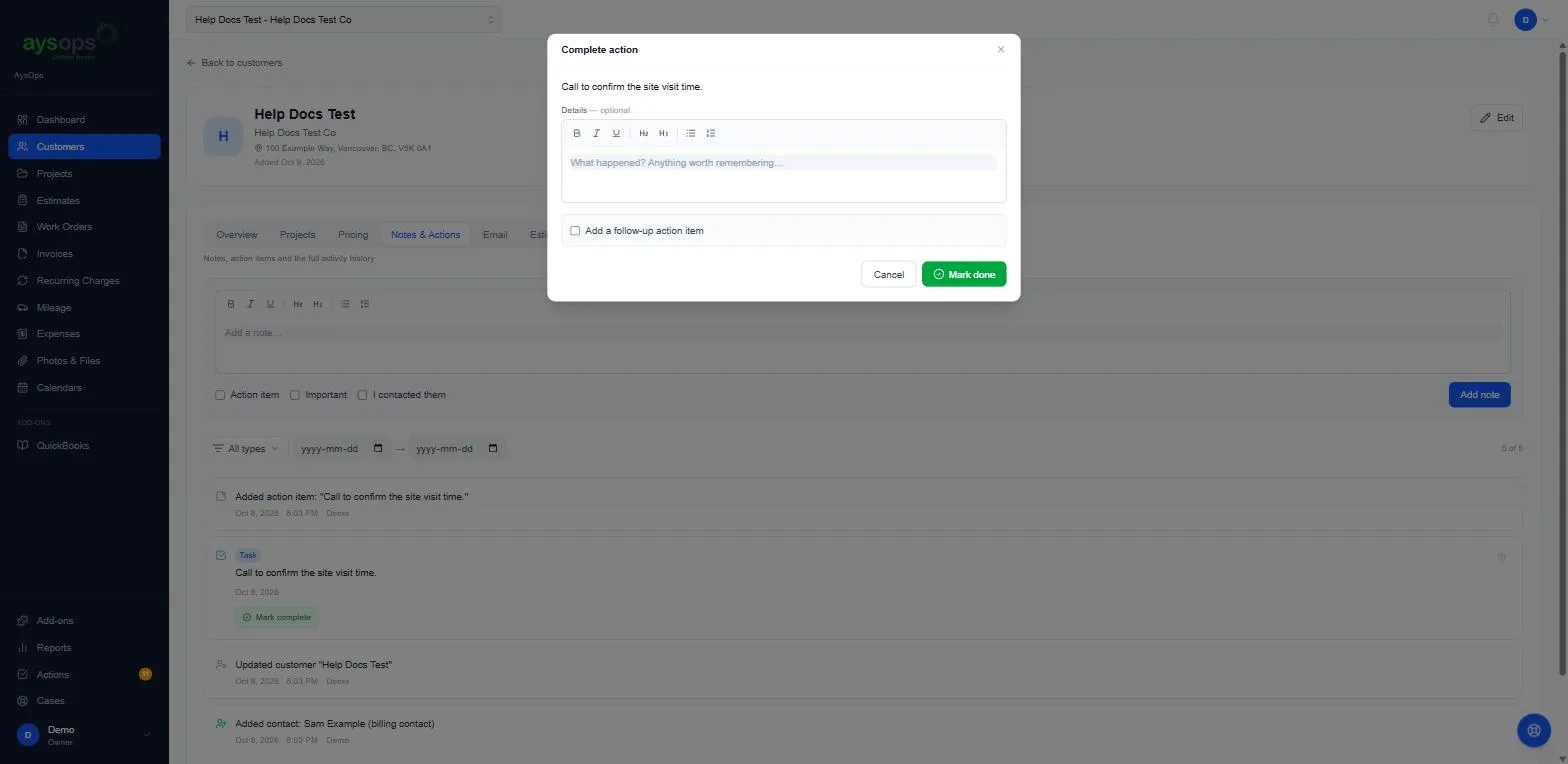 The Complete action window