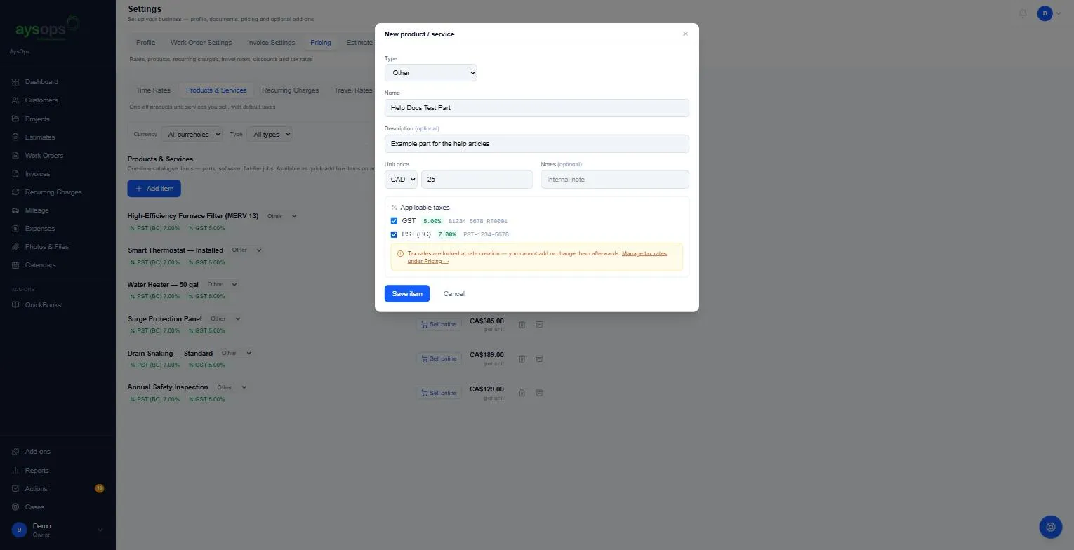The New product / service form