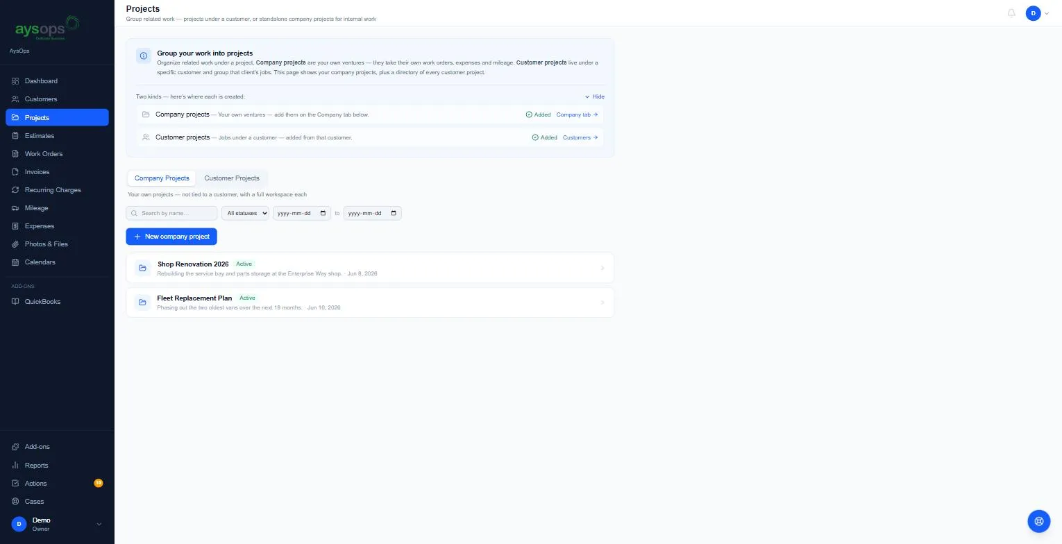 The Projects page