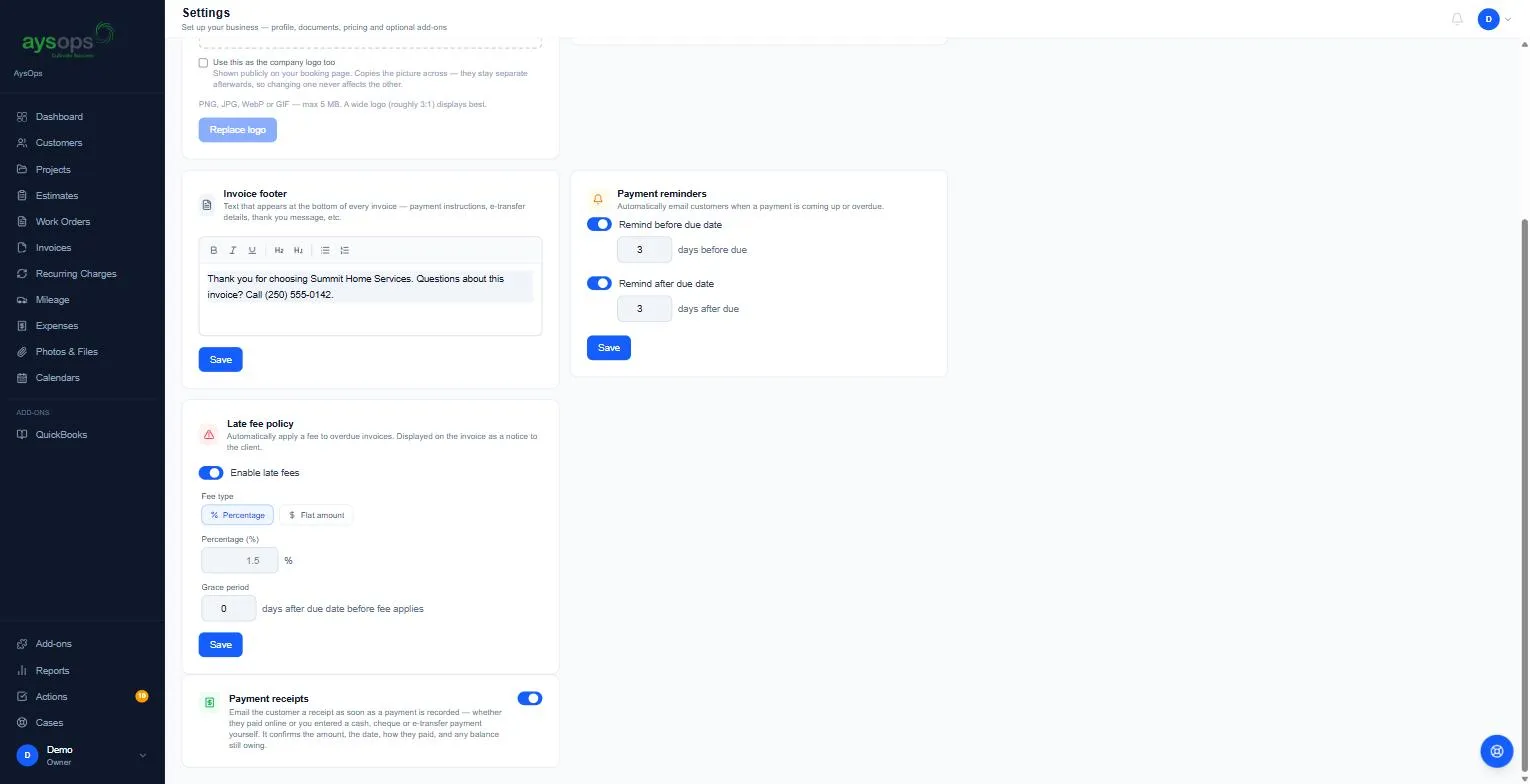 Payment reminders and late fees
