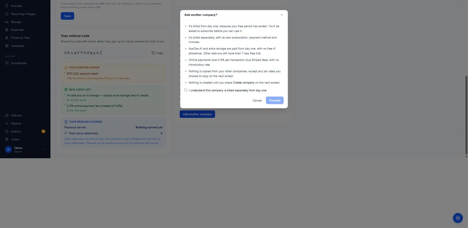 The Add another company? popup